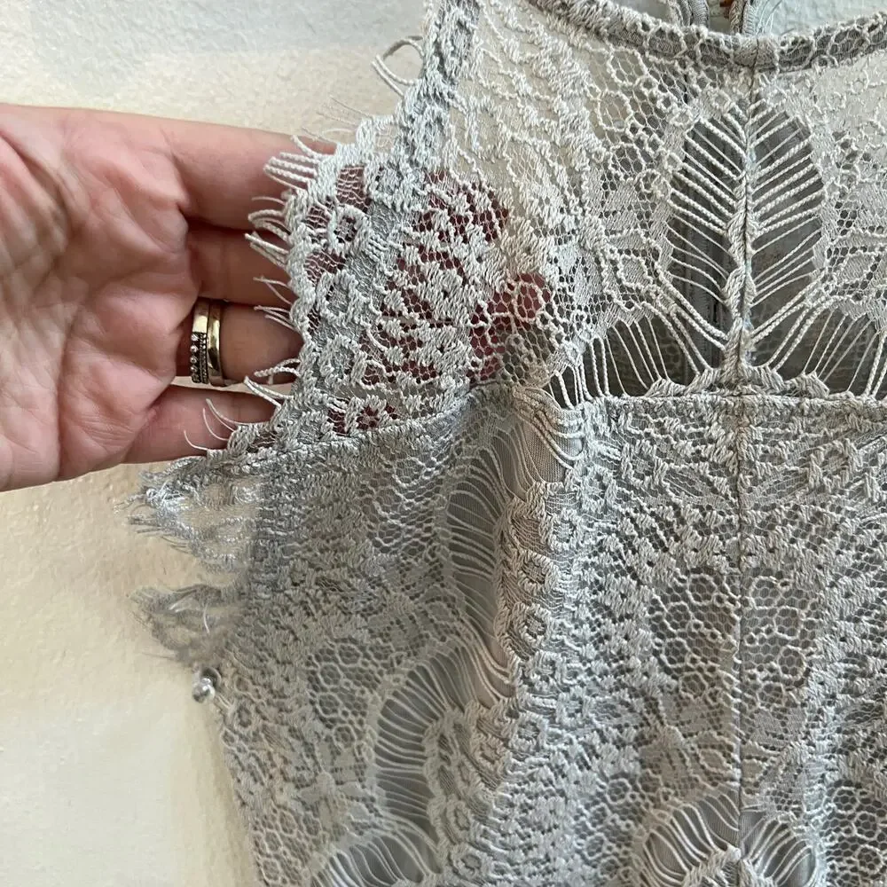 Free People NWT Gray XS Mini Lace Slip Dress She’s Got It